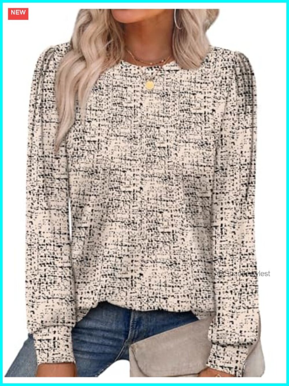Women's Long Sleeve Tunic Top Crewneck Print Casual Blouse